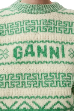 Cheap GANNI Pullover Aus Gruner Wool Egret
