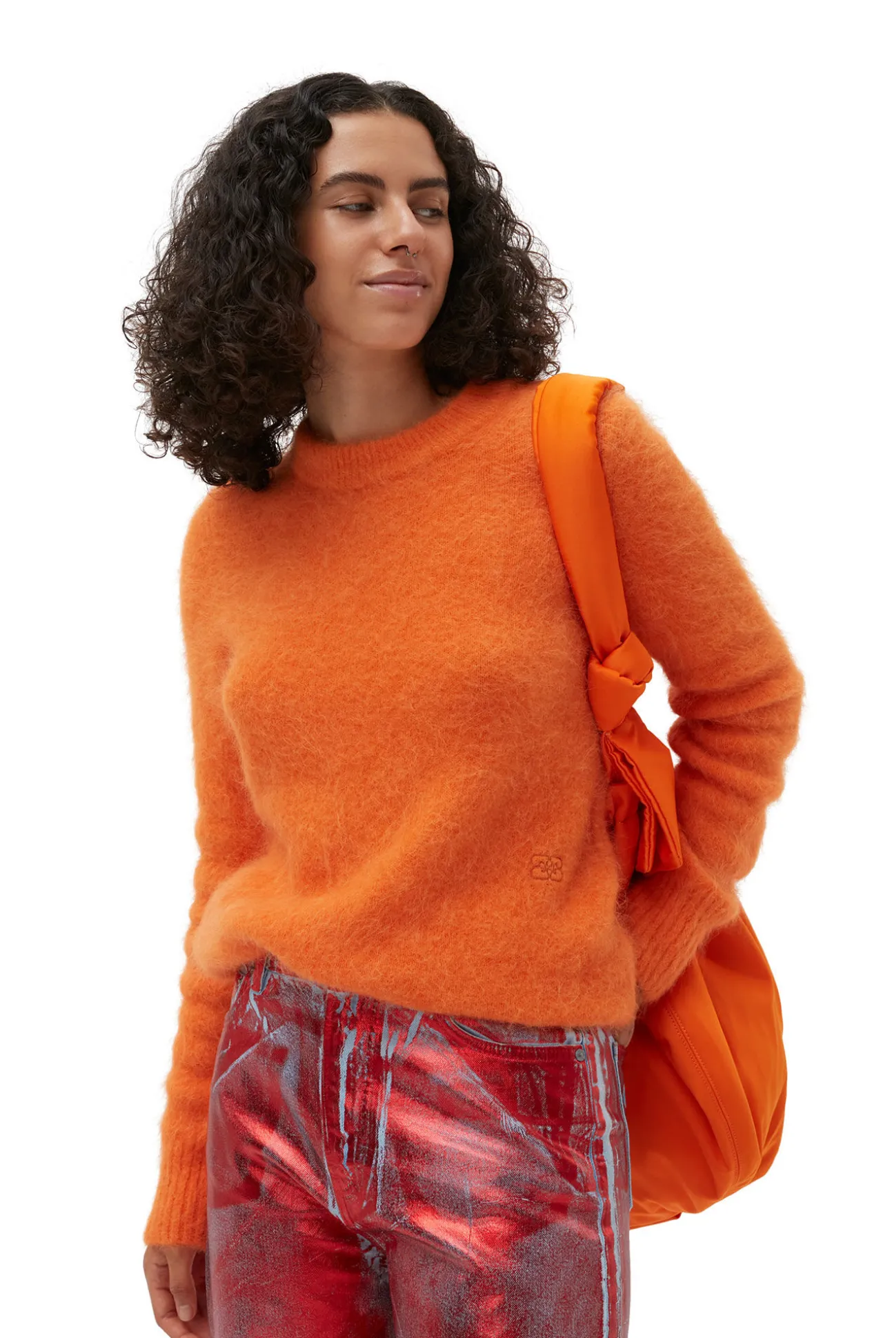 Store GANNI Pullover Mit O-Ausschnitt Aus Brushed Alpaca Vibrant Orange