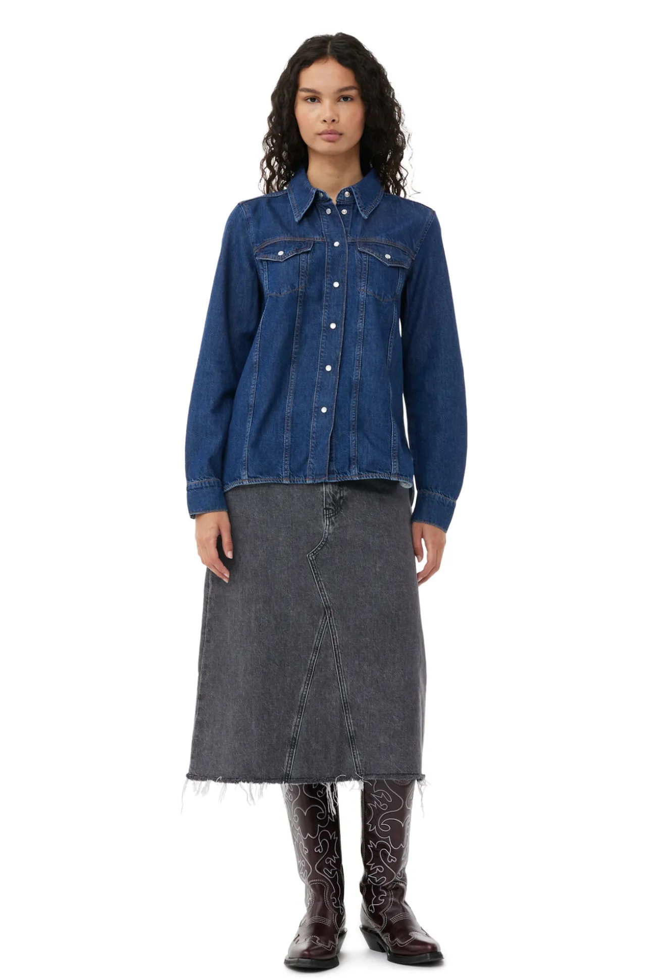Fashion GANNI Re-Cut-Jeanshemd Mid Blue Stone