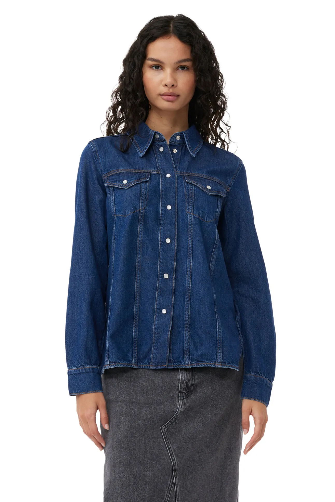 Fashion GANNI Re-Cut-Jeanshemd Mid Blue Stone