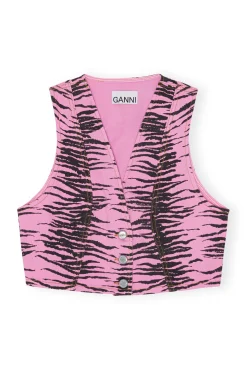 Cheap GANNI „Re-Cut“-Jeansweste Mit Uberfarbtem Druck Cyclamen