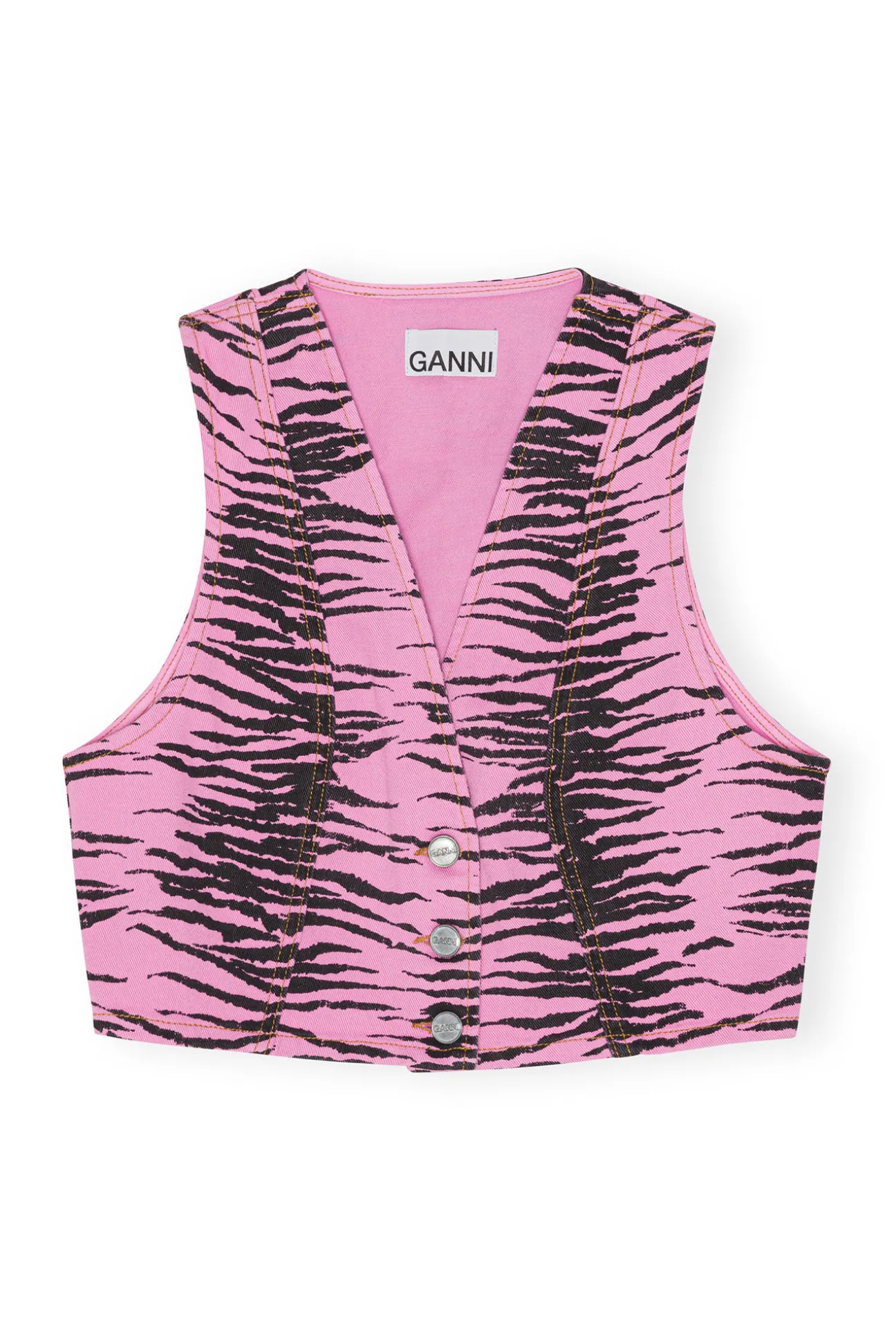 Cheap GANNI „Re-Cut“-Jeansweste Mit Uberfarbtem Druck Cyclamen