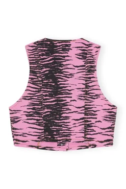 Cheap GANNI „Re-Cut“-Jeansweste Mit Uberfarbtem Druck Cyclamen