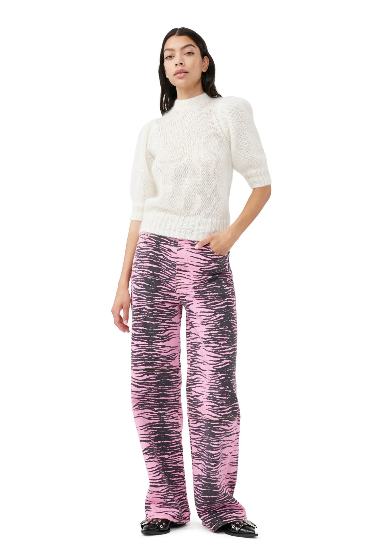 Shop GANNI „Re-Cut“-Magny-Jeans In Uberfarbter Optik Cyclamen