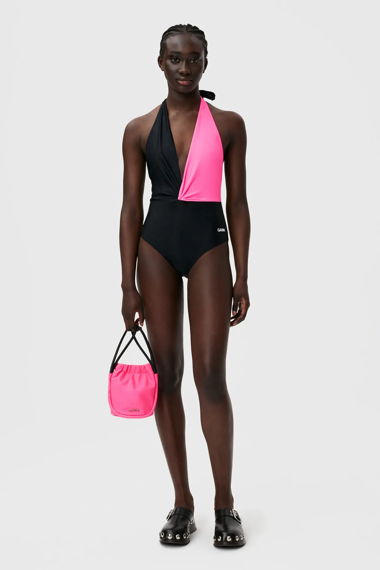 Cheap GANNI Recycled Cutline Front Twist Swimsuit Sugar Plum