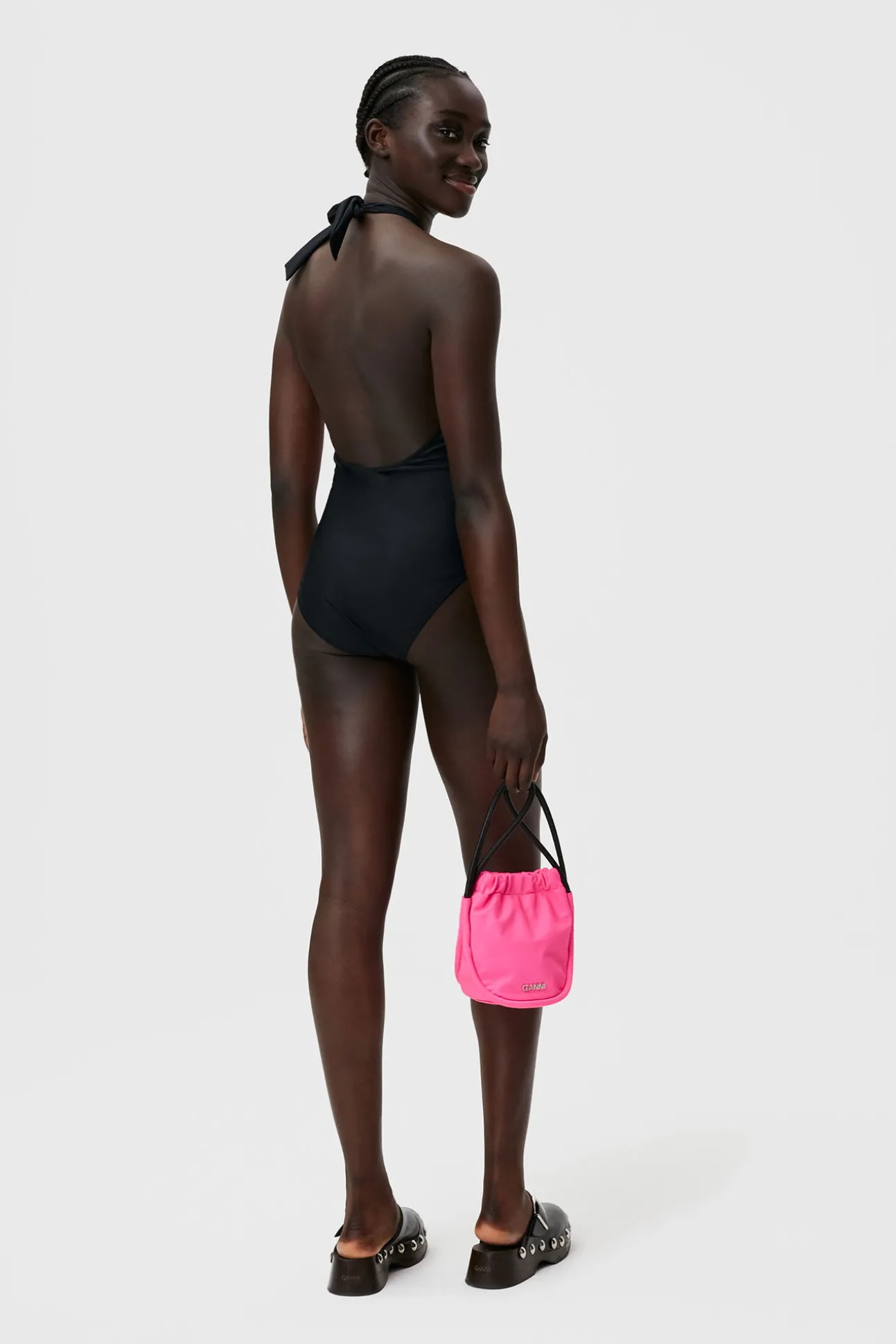 Cheap GANNI Recycled Cutline Front Twist Swimsuit Sugar Plum