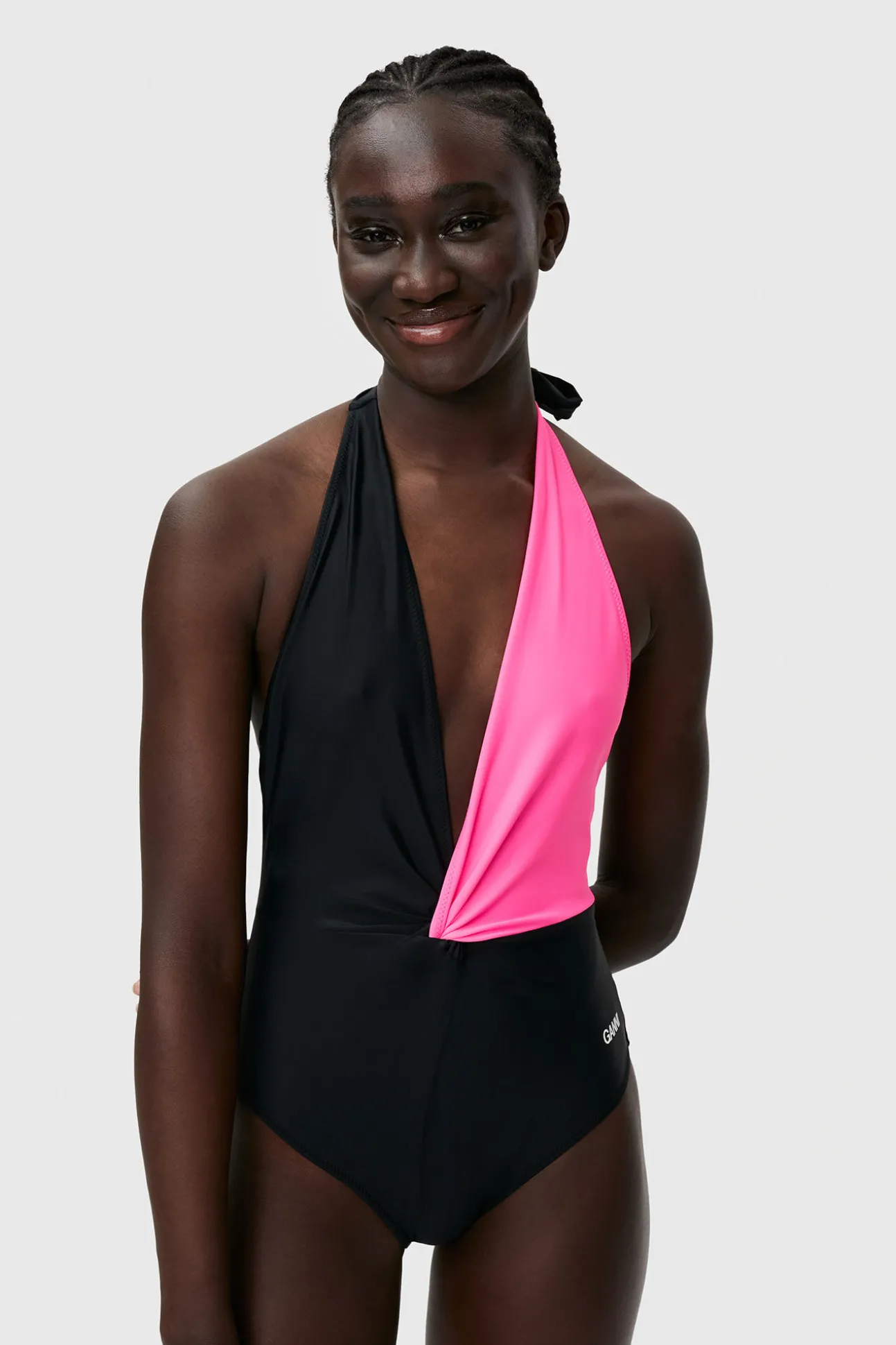 Cheap GANNI Recycled Cutline Front Twist Swimsuit Sugar Plum