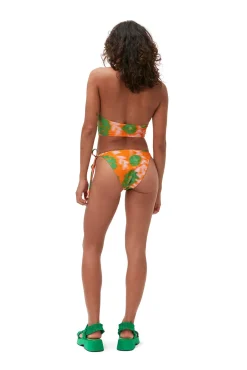 Cheap GANNI Recycled Printed Halter Bikini Top Vibrant Orange