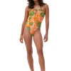 New GANNI Recycled Printed High Cut Swimsuit Vibrant Orange