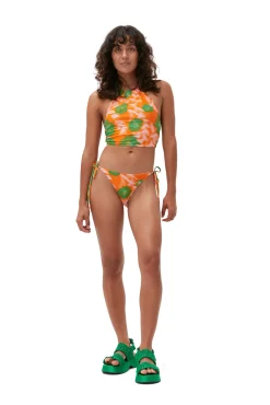 Cheap GANNI Recycled Printed String Bikini Briefs Vibrant Orange