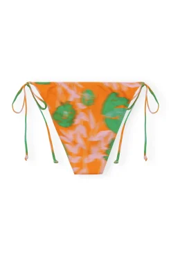 Cheap GANNI Recycled Printed String Bikini Briefs Vibrant Orange