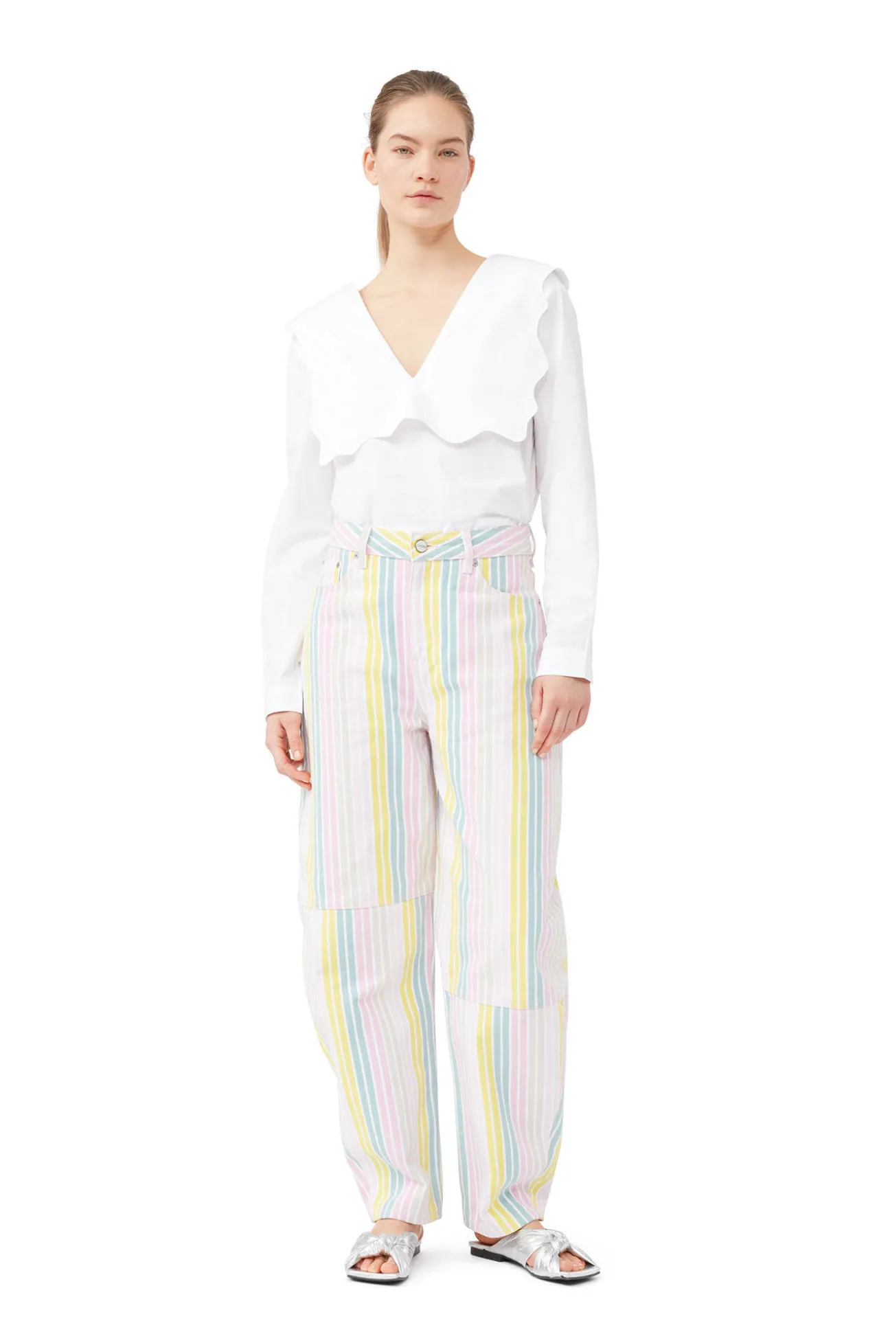 Online GANNI Rhythm-Kragenbluse Aus Cotton Poplin Bright White