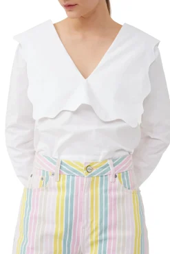 Online GANNI Rhythm-Kragenbluse Aus Cotton Poplin Bright White