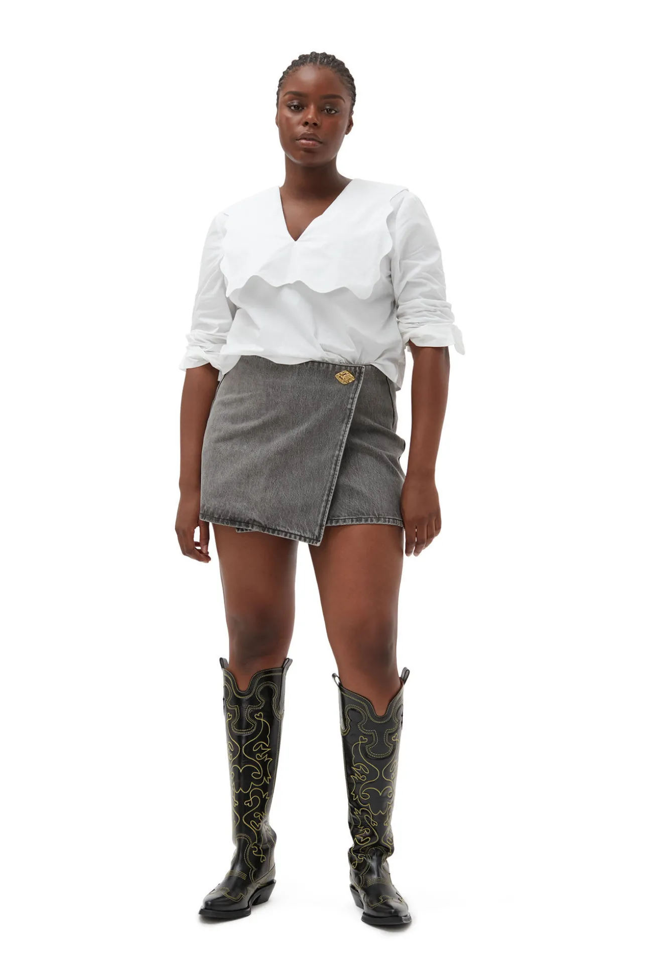 Online GANNI Rhythm-Kragenbluse Aus Cotton Poplin Bright White