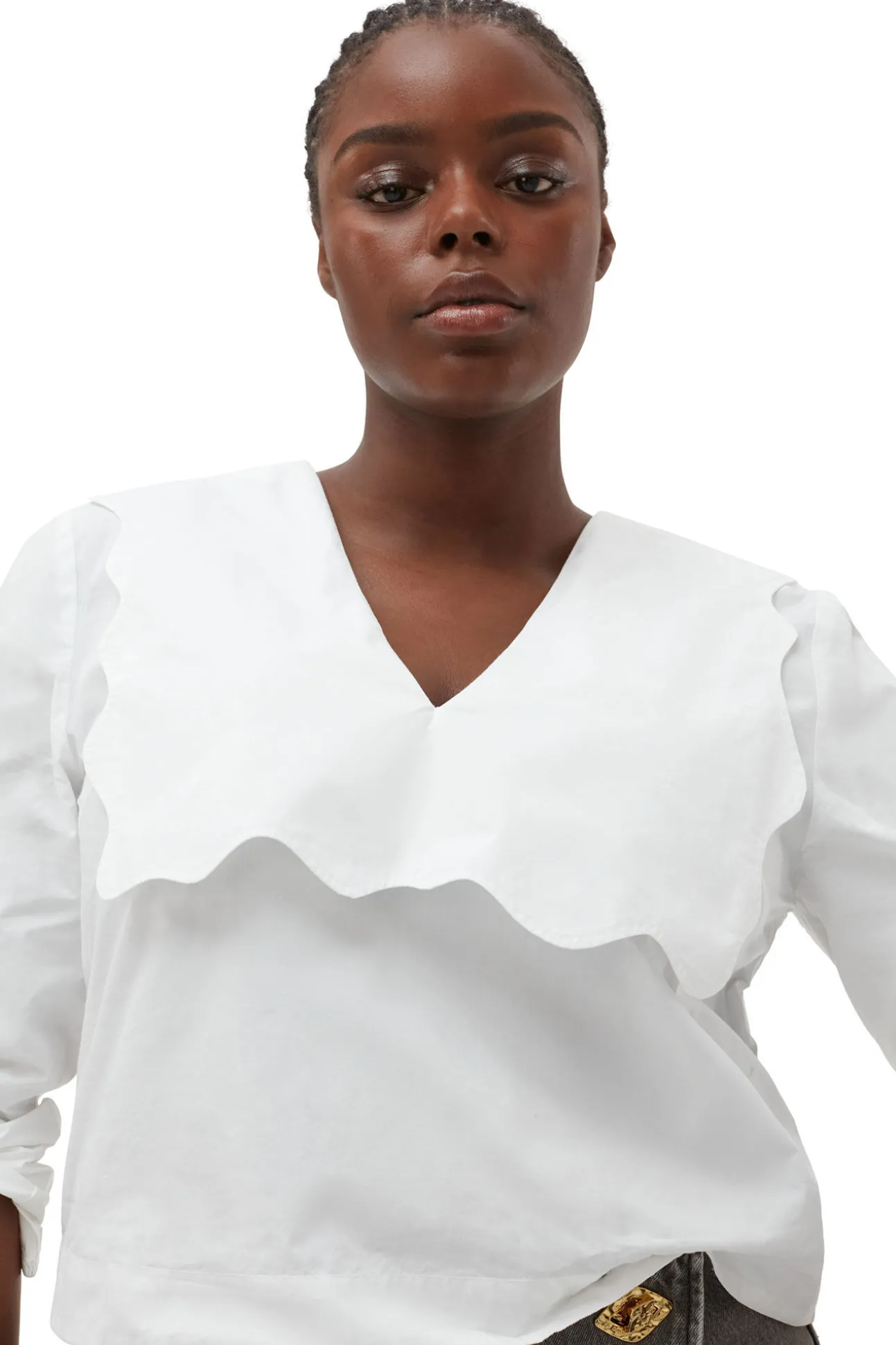 Online GANNI Rhythm-Kragenbluse Aus Cotton Poplin Bright White
