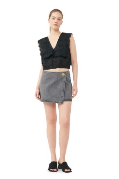 Best Sale GANNI Rhythm-Kragen-Top Mit Lochstickerei Black