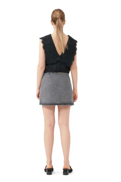 Best Sale GANNI Rhythm-Kragen-Top Mit Lochstickerei Black