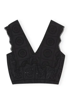 Best Sale GANNI Rhythm-Kragen-Top Mit Lochstickerei Black