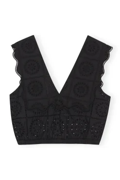 Best Sale GANNI Rhythm-Kragen-Top Mit Lochstickerei Black