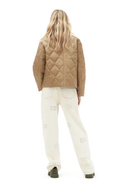 Hot GANNI Ripstop-Steppjacke Mit Ruschensaumen Petrified Oak