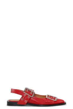 Clearance GANNI Rote Ballerinas Mit Breiter Schnalle Racing Red