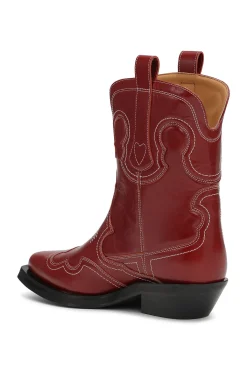 Sale GANNI Rote Bestickte Niedrige Westernstiefel Barbados Cherry