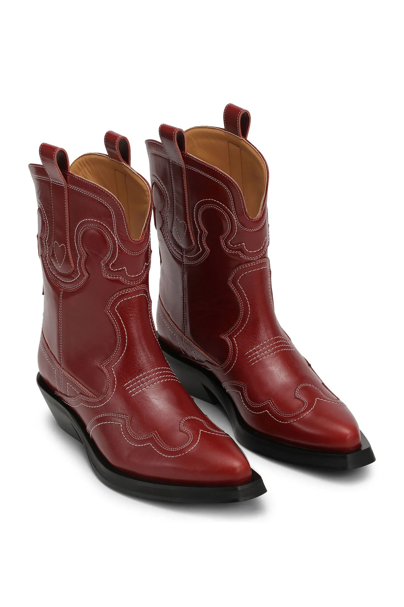 Sale GANNI Rote Bestickte Niedrige Westernstiefel Barbados Cherry