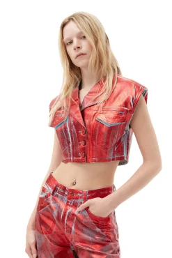 Discount GANNI Rote Foil-Jeansweste Red Alert