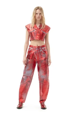 Discount GANNI Rote Foil-Jeansweste Red Alert
