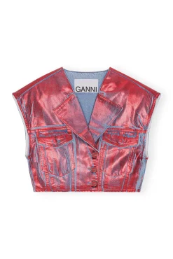 Discount GANNI Rote Foil-Jeansweste Red Alert