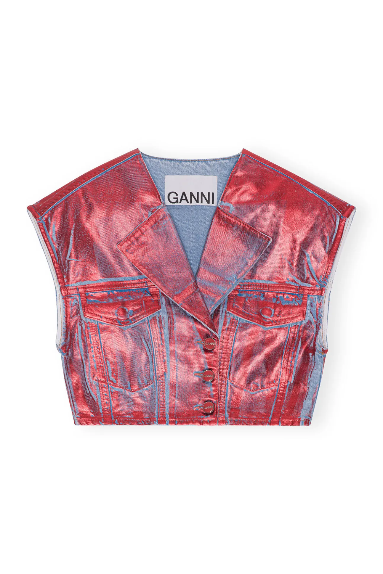Discount GANNI Rote Foil-Jeansweste Red Alert