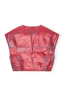 Discount GANNI Rote Foil-Jeansweste Red Alert