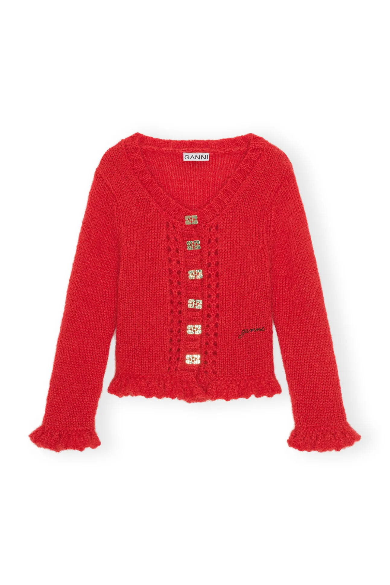 Hot GANNI Roter Mohair-Cardigan Racing Red