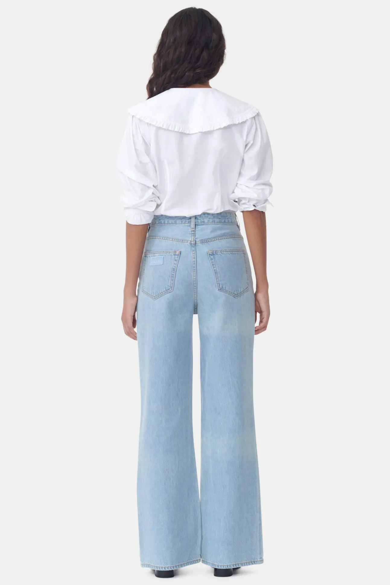 Shop GANNI Ruschenkragenhemd Aus Poplin Bright White