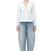 Clearance GANNI Ruschenkragenhemd Mit V-Ausschnitt Aus Cotton Poplin Bright White