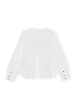 Clearance GANNI Ruschenkragenhemd Mit V-Ausschnitt Aus Cotton Poplin Bright White