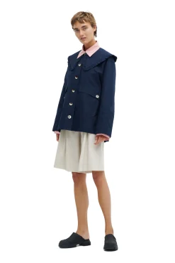 Hot GANNI Ruschenkragenjacke Aus Cotton Canvas Sky Captain