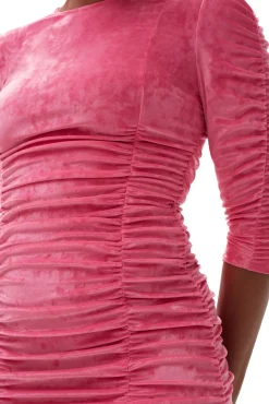 New GANNI Samtkleid Mit O-Ausschnitt Shocking Pink
