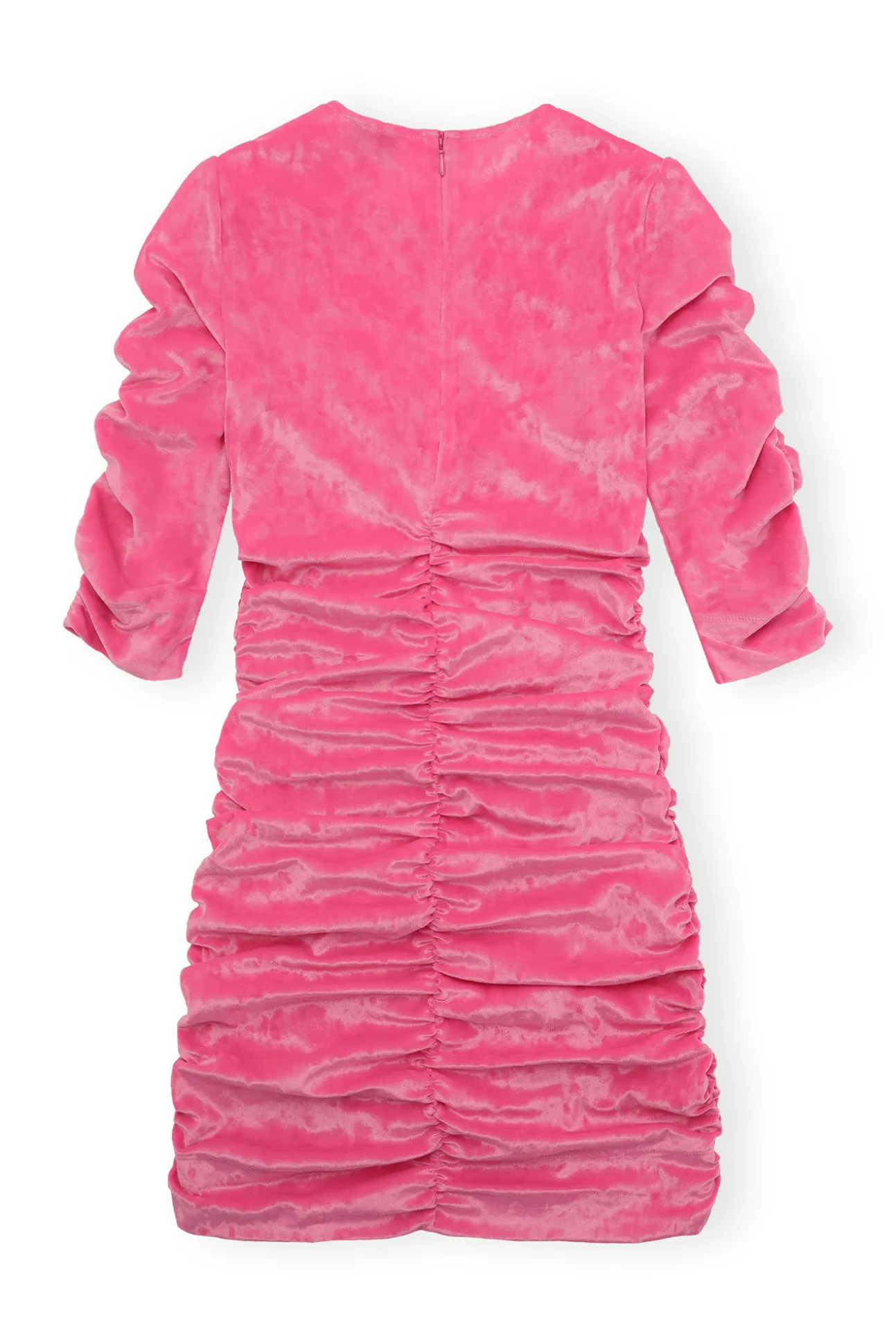 New GANNI Samtkleid Mit O-Ausschnitt Shocking Pink