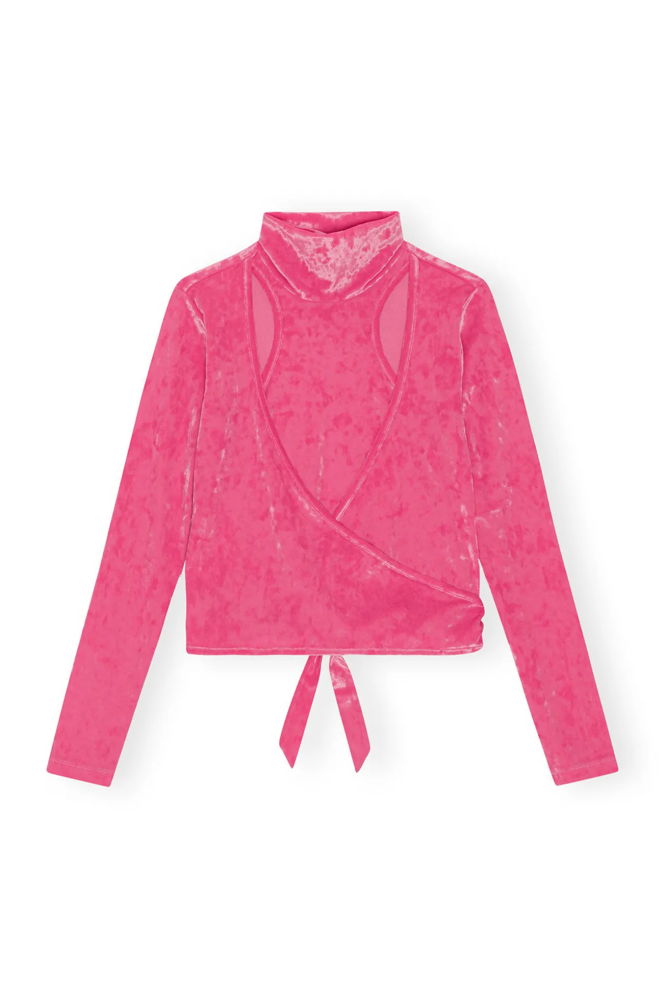 Shop GANNI Samt-Wickelbluse Shocking Pink
