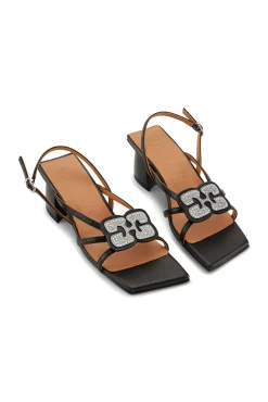 Hot GANNI Sandalen Mit Pfennigabsatz Und Schwarzem Schmetterlings-Strass Black