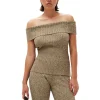 Fashion GANNI Schulterfreies Melange-Strick-Oberteil Brandy Brown
