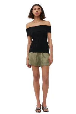 Sale GANNI Schulterfreies Melange-Strick-Oberteil Black