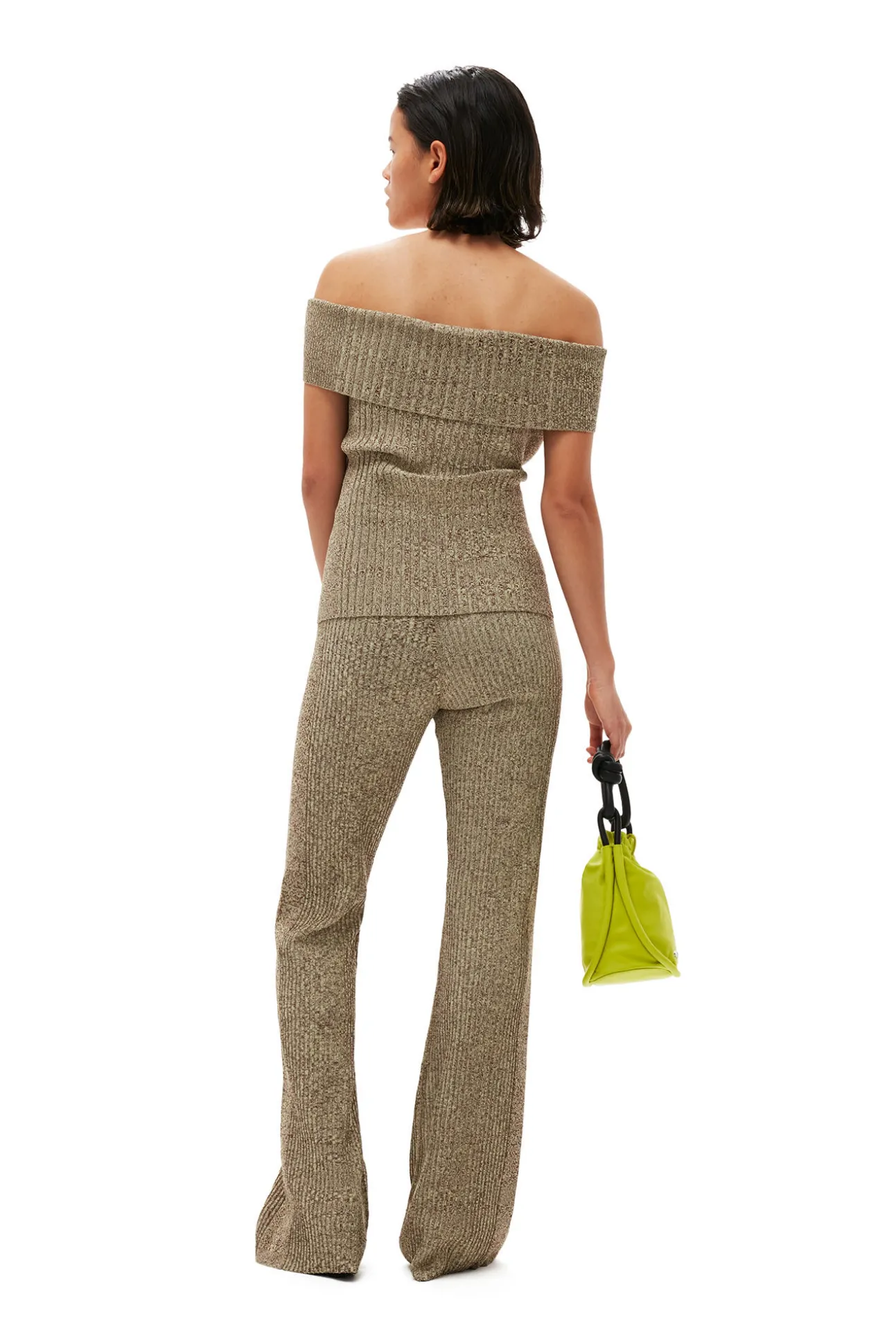 Fashion GANNI Schulterfreies Melange-Strick-Oberteil Brandy Brown