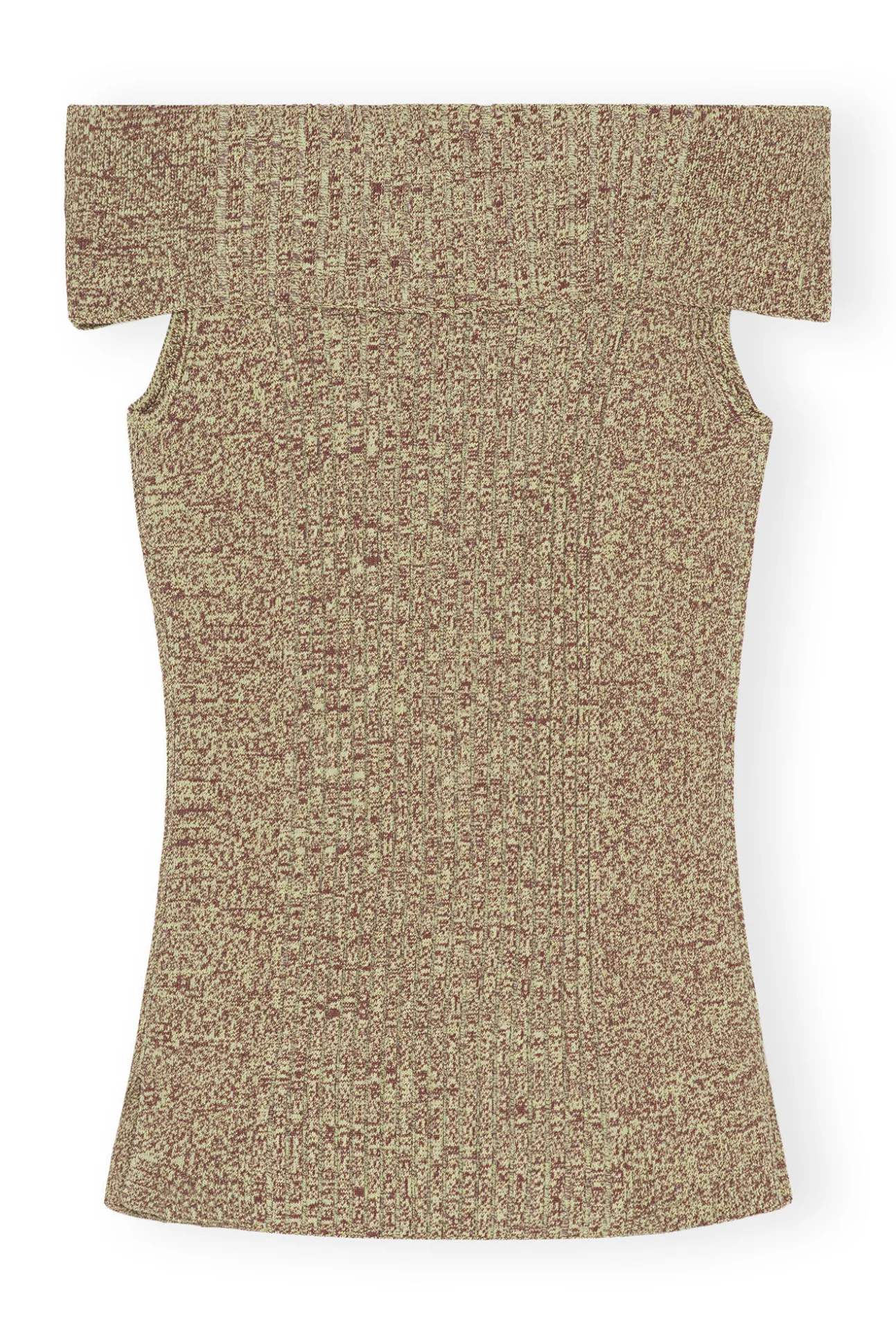 Fashion GANNI Schulterfreies Melange-Strick-Oberteil Brandy Brown