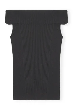 Sale GANNI Schulterfreies Melange-Strick-Oberteil Black