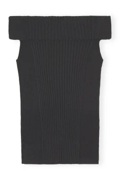 Sale GANNI Schulterfreies Melange-Strick-Oberteil Black