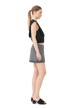 Hot GANNI Schwarz Gewaschener Wickel-Minirock Sharkskin