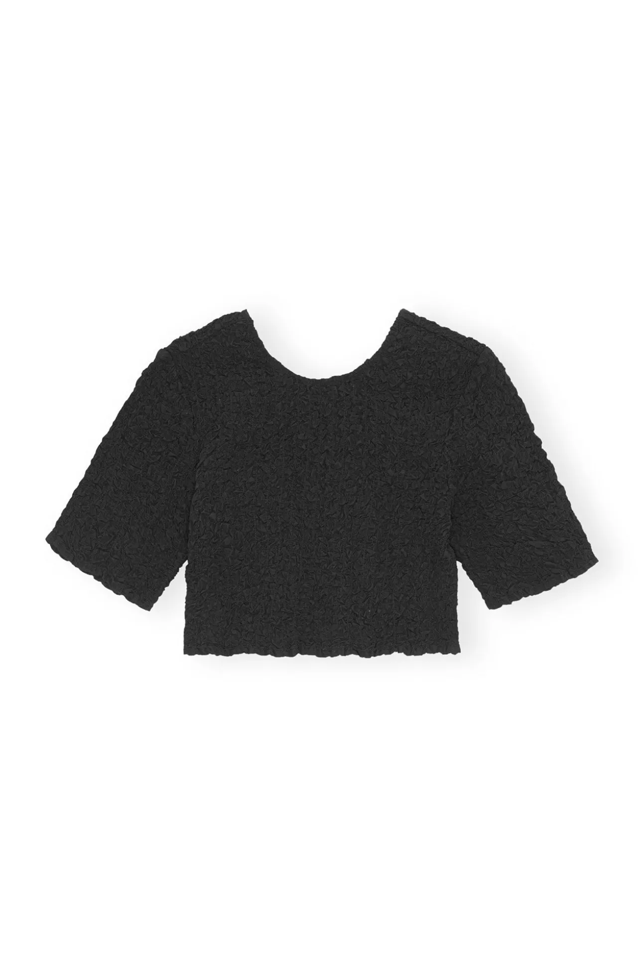Sale GANNI Schwarzes Gesmoktes Crop-Top Mit O-Ausschnitt Aus Cotton Poplin Black