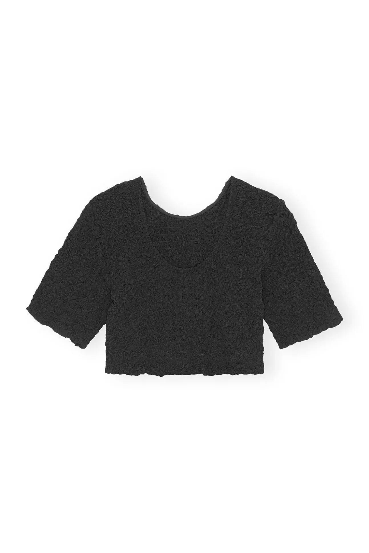Sale GANNI Schwarzes Gesmoktes Crop-Top Mit O-Ausschnitt Aus Cotton Poplin Black